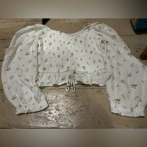 Hollister White Floral Blouse